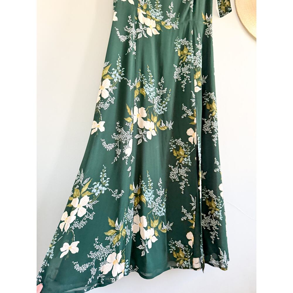 Reformation | Twilight Dress Portia Green Floral Tie Strap Midi | Sz 8 - Picture 4 of 10